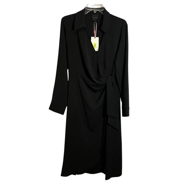 NWT Alex Marie Black Long Sleeve Midi Wrap Dress Size Large - Picture 1 of 10